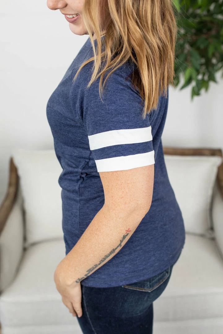 New ๐ Michelle Mae Kylie Track Tee - Navy And White SHORT SLEEVES ๐ 4 Michelle Mae Kylie Track Tee - Navy And White SHORT SLEEVES