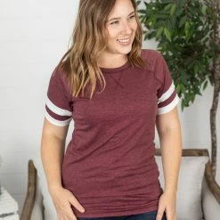 Michelle Mae Kylie Track Tee - Burgundy And White