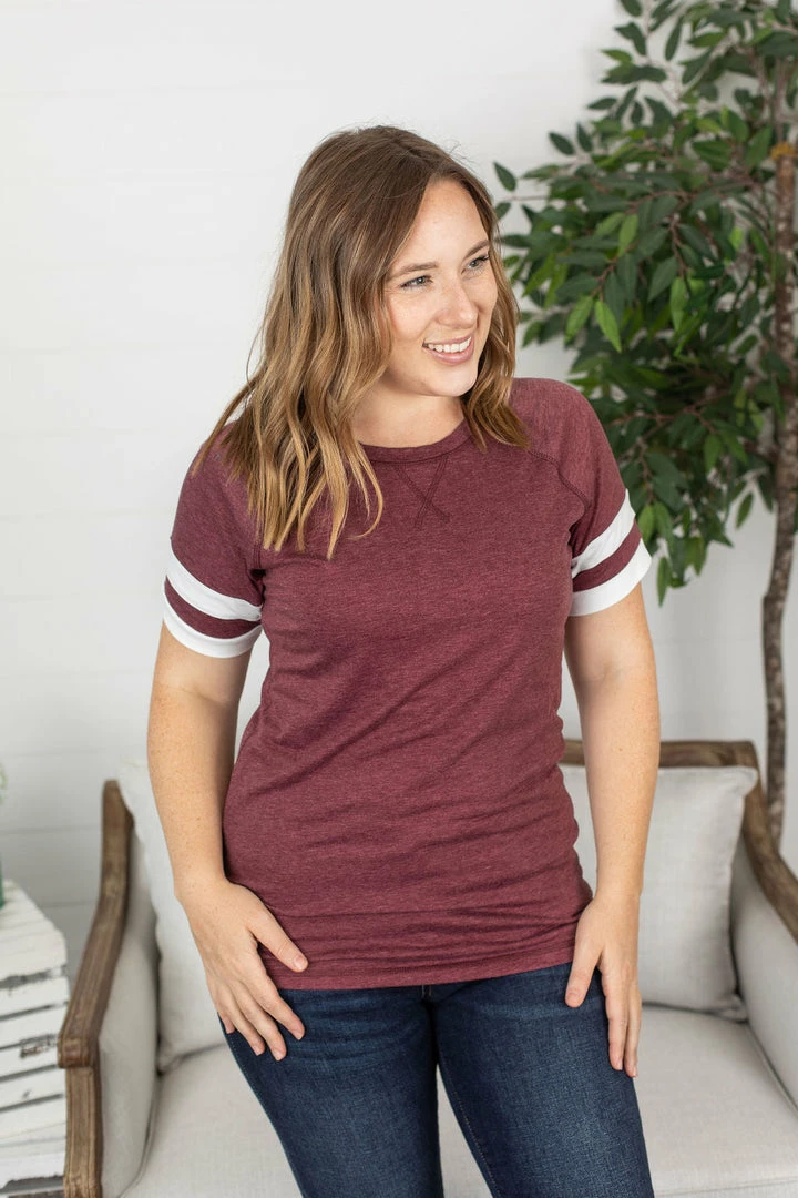 Best reviews of ๐ฅ Michelle Mae Kylie Track Tee - Burgundy And White ๐ 1 Michelle Mae Kylie Track Tee - Burgundy And White