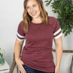 Michelle Mae Kylie Track Tee - Burgundy And White