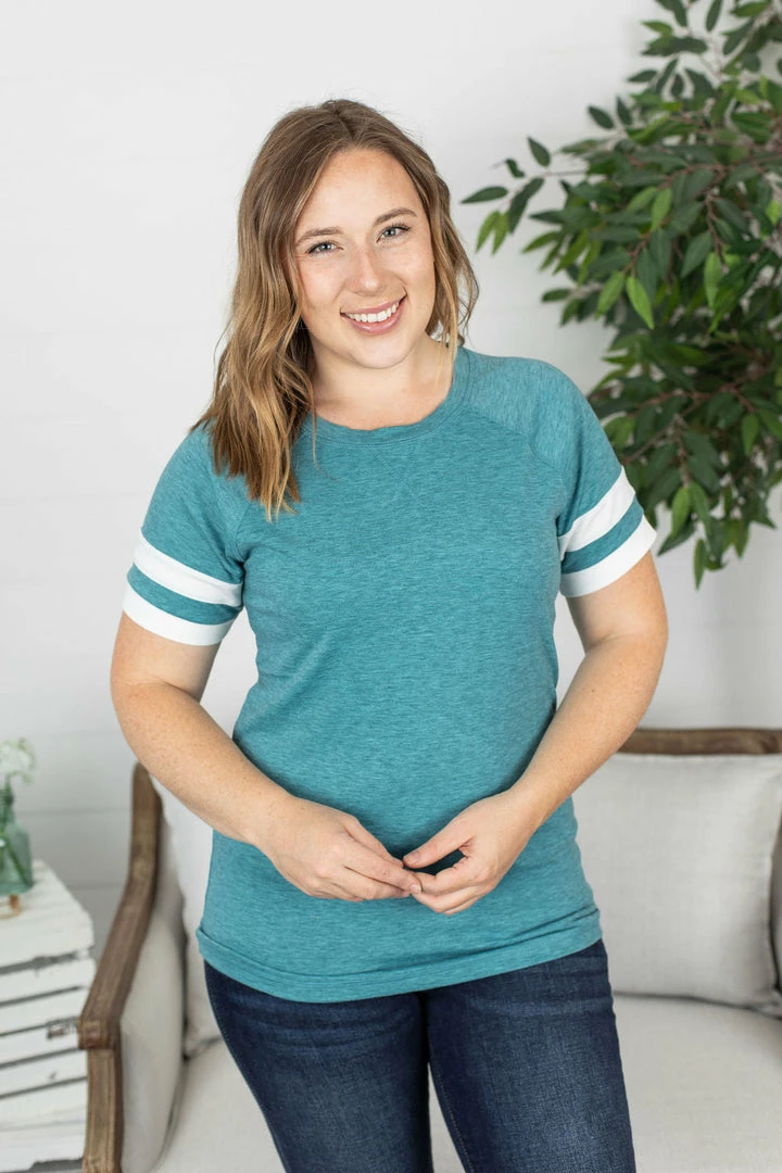 Best reviews of ๐ Michelle Mae Kylie Track Tee - Teal And White SHORT SLEEVES ๐ 2 Michelle Mae Kylie Track Tee - Teal And White SHORT SLEEVES