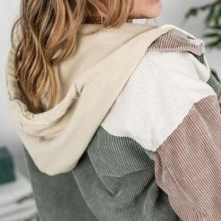 Michelle Mae Hooded Colorblock Corduroy Jacket LONG SLEEVES