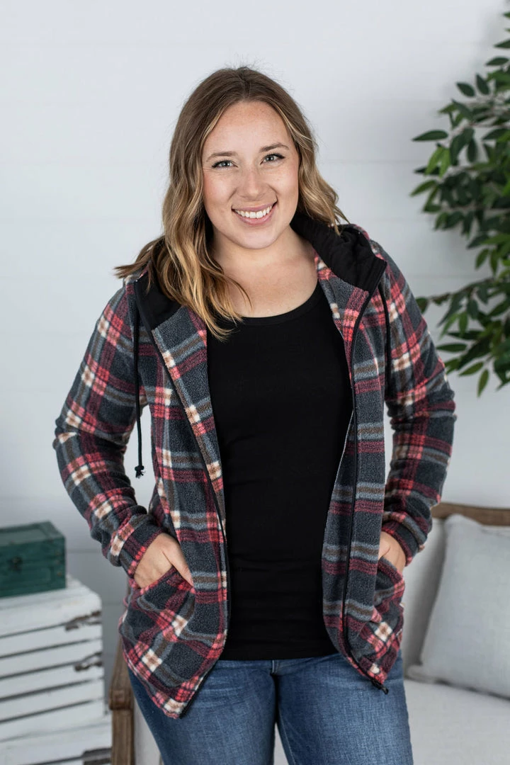 Hot Sale ๐ Michelle Mae Sherpa Fullzip Hoodie - Berry Plaid LONG SLEEVES ๐ 4 Michelle Mae Sherpa Fullzip Hoodie - Berry Plaid LONG SLEEVES