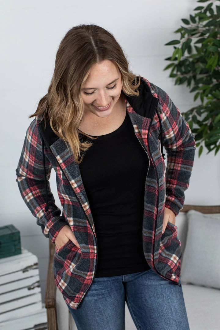 Hot Sale ๐ Michelle Mae Sherpa Fullzip Hoodie - Berry Plaid LONG SLEEVES ๐ 1 Michelle Mae Sherpa Fullzip Hoodie - Berry Plaid LONG SLEEVES