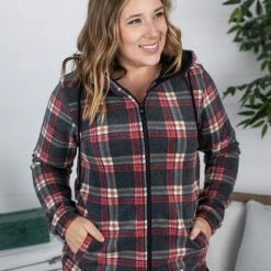 Hot Sale ๐ Michelle Mae Sherpa Fullzip Hoodie - Berry Plaid LONG SLEEVES ๐ 12 Michelle Mae Sherpa Fullzip Hoodie - Berry Plaid LONG SLEEVES
