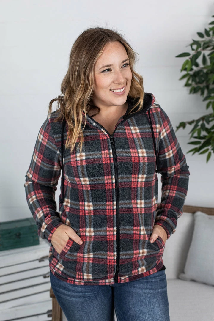 Hot Sale ๐ Michelle Mae Sherpa Fullzip Hoodie - Berry Plaid LONG SLEEVES ๐ 3 Michelle Mae Sherpa Fullzip Hoodie - Berry Plaid LONG SLEEVES