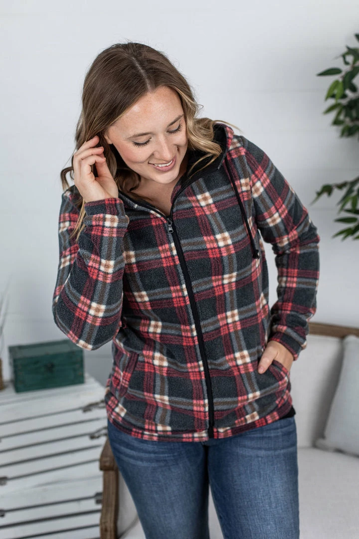 Hot Sale ๐ Michelle Mae Sherpa Fullzip Hoodie - Berry Plaid LONG SLEEVES ๐ 2 Michelle Mae Sherpa Fullzip Hoodie - Berry Plaid LONG SLEEVES