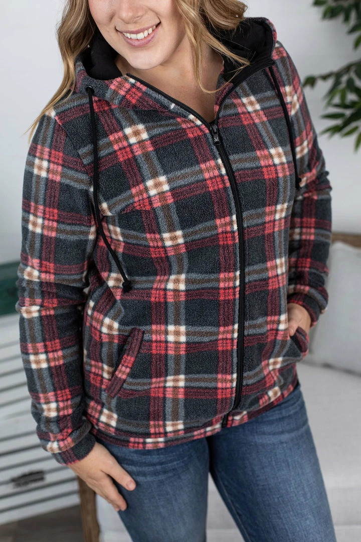 Hot Sale ๐ Michelle Mae Sherpa Fullzip Hoodie - Berry Plaid LONG SLEEVES ๐ 5 Michelle Mae Sherpa Fullzip Hoodie - Berry Plaid LONG SLEEVES