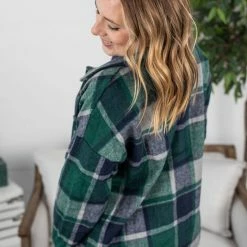 Michelle Mae LONG SLEEVES Lucy Plaid Shacket - Navy And Green Plaid