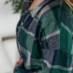 Michelle Mae LONG SLEEVES Lucy Plaid Shacket - Navy And Green Plaid