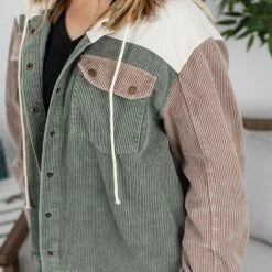 Michelle Mae Hooded Colorblock Corduroy Jacket LONG SLEEVES