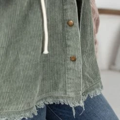 Michelle Mae Hooded Colorblock Corduroy Jacket LONG SLEEVES