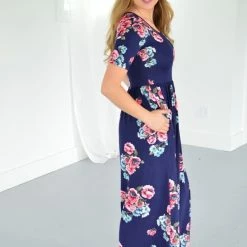 Rogue Society Apparel® Navy Floral Maxi With Nursing Option SHORT SLEEVES
