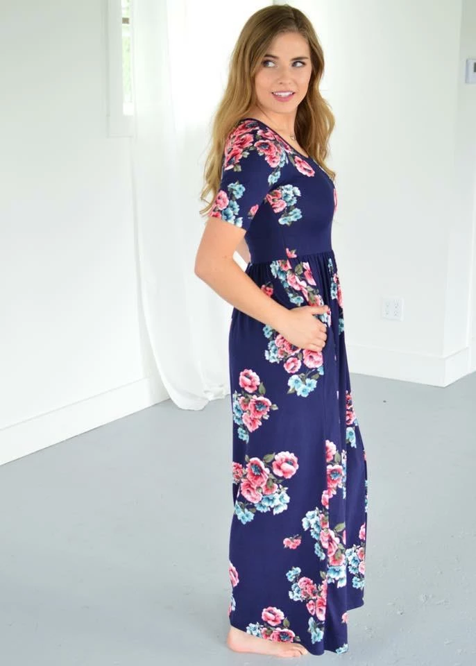 Deals ✔️ Rogue Society Apparel® Navy Floral Maxi With Nursing Option SHORT SLEEVES 😀 2 Rogue Society Apparel® Navy Floral Maxi With Nursing Option SHORT SLEEVES