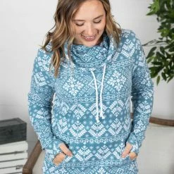 Michelle Mae Classic Cowl Neck Sweatshirt - Winter Snowflake LONG SLEEVES