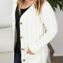 Michelle Mae Button Cardigan - Ivory