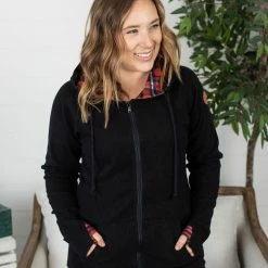 Michelle Mae LONG SLEEVES Classic FullZip - Black Plaid