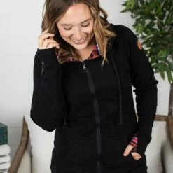 Michelle Mae LONG SLEEVES Classic FullZip - Black Plaid