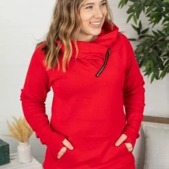 Michelle Mae Classic ZipCowl Sweatshirt - Red LONG SLEEVES