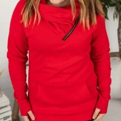Michelle Mae Classic ZipCowl Sweatshirt - Red LONG SLEEVES