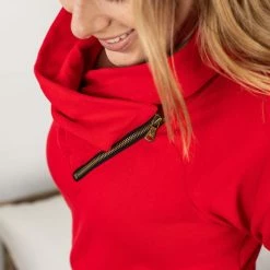 Michelle Mae Classic ZipCowl Sweatshirt - Red LONG SLEEVES