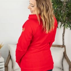 Michelle Mae Classic ZipCowl Sweatshirt - Red LONG SLEEVES