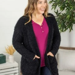Michelle Mae Fuzzy Cardigan - Classic Black