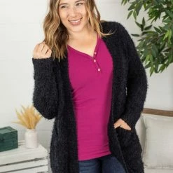 Michelle Mae Fuzzy Cardigan - Classic Black