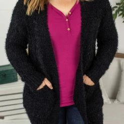 Michelle Mae Fuzzy Cardigan - Classic Black