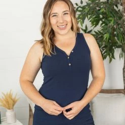 Michelle Mae Addison Henley Tank - Navy SHORT SLEEVES