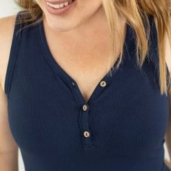 Michelle Mae Addison Henley Tank - Navy SHORT SLEEVES