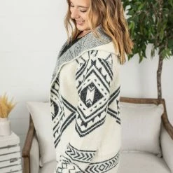 Michelle Mae Hooded Aztec Cardigan - Black And Cream