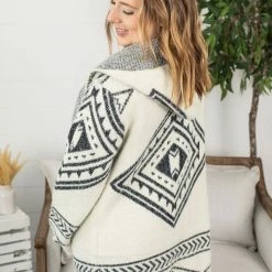 Michelle Mae Hooded Aztec Cardigan - Black And Cream