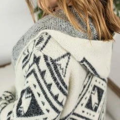 Michelle Mae Hooded Aztec Cardigan - Black And Cream