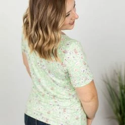 Michelle Mae SHORT SLEEVES Sophie Classic Pocket Tee - Green Ditsy Floral