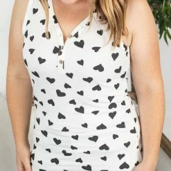 Michelle Mae SHORT SLEEVES Addison Henley Tank - Black Hearts