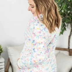 Michelle Mae QuarterZip Sherpa Pullover - Bright Confetti LONG SLEEVES