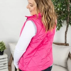 Michelle Mae Remy Zip Up Vest - Bright Pink SHORT SLEEVES