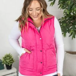 Michelle Mae Remy Zip Up Vest - Bright Pink SHORT SLEEVES