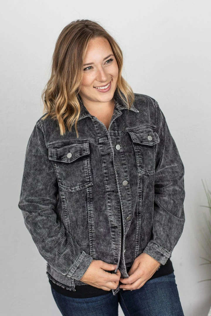 Budget โ Michelle Mae LONG SLEEVES Destroyed Hem Corduroy Jacket - Black ๐ 2 Michelle Mae LONG SLEEVES Destroyed Hem Corduroy Jacket - Black