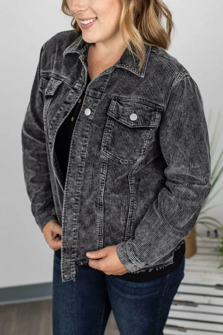 Budget โ Michelle Mae LONG SLEEVES Destroyed Hem Corduroy Jacket - Black ๐ 3 Michelle Mae LONG SLEEVES Destroyed Hem Corduroy Jacket - Black