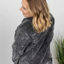 Budget โ Michelle Mae LONG SLEEVES Destroyed Hem Corduroy Jacket - Black ๐ 8 Michelle Mae LONG SLEEVES Destroyed Hem Corduroy Jacket - Black