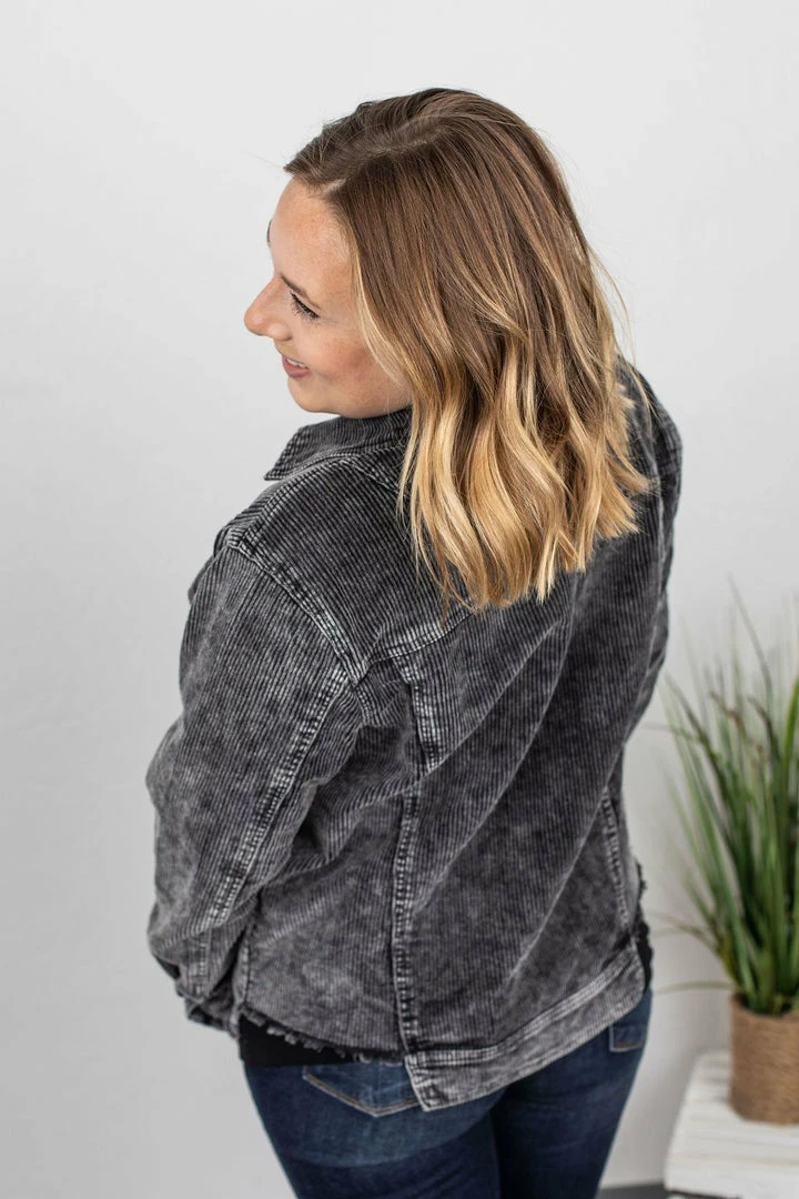 Budget โ Michelle Mae LONG SLEEVES Destroyed Hem Corduroy Jacket - Black ๐ 4 Michelle Mae LONG SLEEVES Destroyed Hem Corduroy Jacket - Black