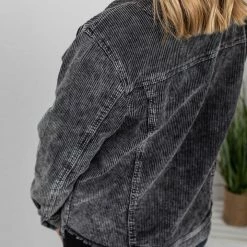 Budget โ Michelle Mae LONG SLEEVES Destroyed Hem Corduroy Jacket - Black ๐ 9 Michelle Mae LONG SLEEVES Destroyed Hem Corduroy Jacket - Black