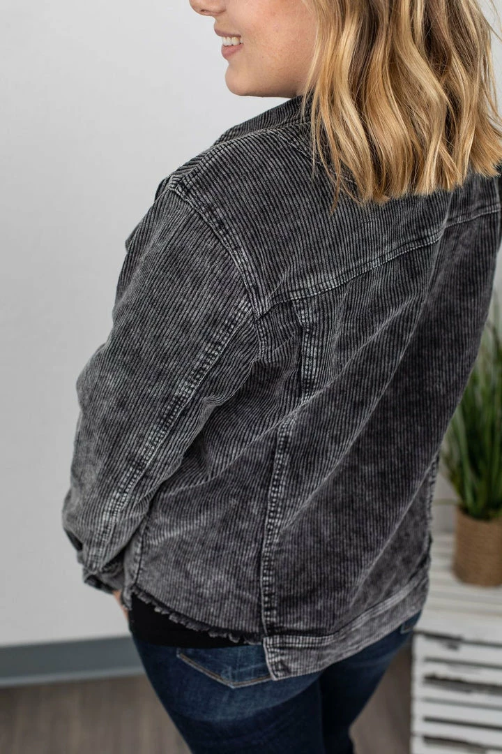 Budget โ Michelle Mae LONG SLEEVES Destroyed Hem Corduroy Jacket - Black ๐ 5 Michelle Mae LONG SLEEVES Destroyed Hem Corduroy Jacket - Black