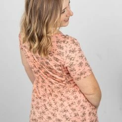Michelle Mae SHORT SLEEVES Sarah Ruffle Top - Peach Floral