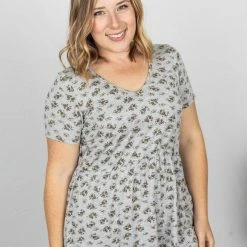 Michelle Mae Sarah Ruffle Top - Grey Floral