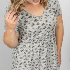 Michelle Mae Sarah Ruffle Top - Grey Floral