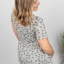 Michelle Mae Sarah Ruffle Top - Grey Floral