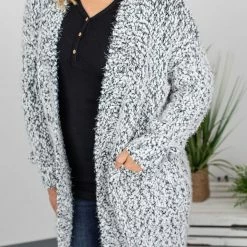 Michelle Mae Fuzzy Cardigan - Frosted Grey LONG SLEEVES